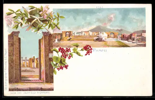 Künstler-AK Pompei, Casa dei Capitelli Figurati con vista delle rovine