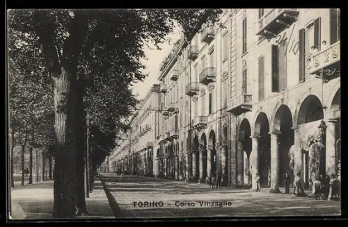 AK Torino, Corso Vinzaglio con portici e alberi alberati