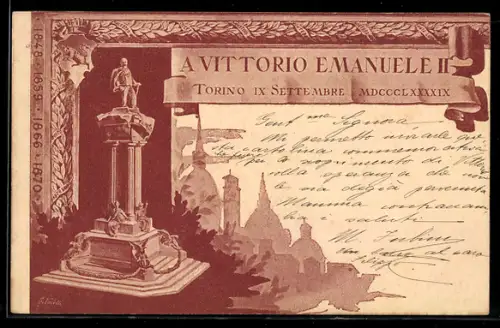 AK Torino, Monumento a Vittorio Emanuele II con decorazioni storiche