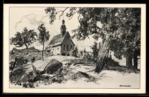 Künstler-AK Ubbelohde: Lauterbach, Kapelle bei Schloss Sickendorf