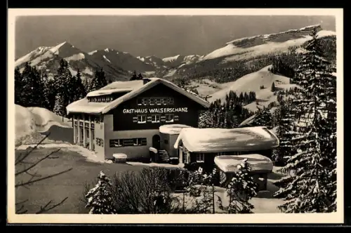 AK Walserschanze, Grenzgasthaus Walserschanz im Winter, Bes. Karl Gschwender