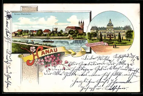 Lithographie Hanau, Schloss Philippsruhe, Gross-Steinheim