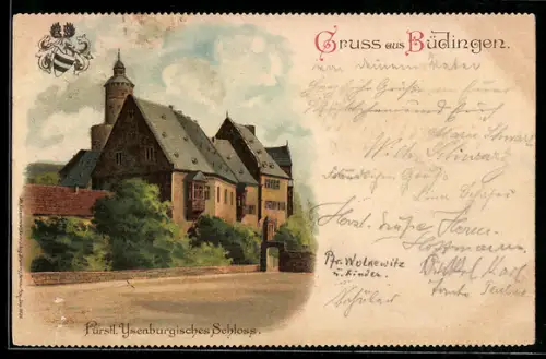 Lithographie Büdingen, Fürstl. Ysenburgisches Schloss