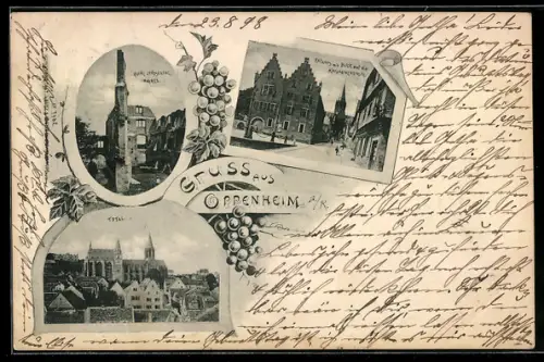 AK Oppenheim a. R., Rathaus, Katharinenkirche, Ruine Landskrone
