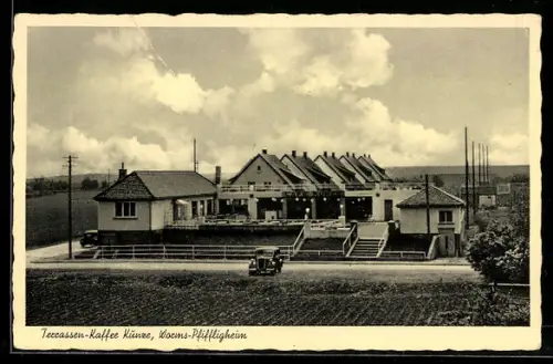 AK Worms-Pfiffligheim, Terrassen-Café Kunze, Inh. L. Kunze, Terrasse mit Treppenaufgang
