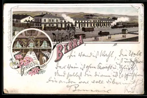 Lithographie Bebra, Bahnhof, Festsaal