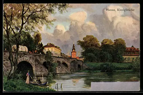 Künstler-AK Hanau, Kinzigbrücke