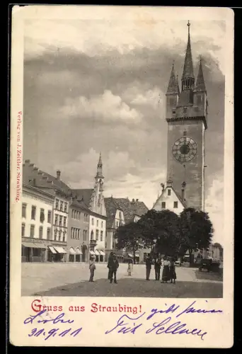 AK Straubing, Marktplatz mit Stadtturm