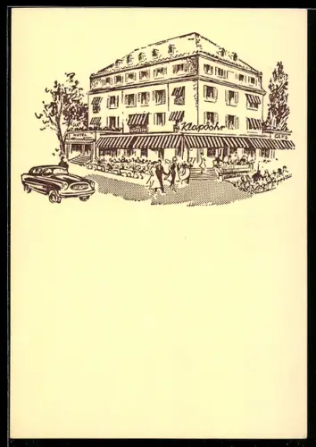 Künstler-AK Bad Kreuznach, Hotel Klapdohr mit Strassencafé