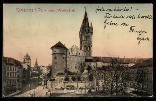 AK Königsberg i. Pr., Kaiser Wilhelm Platz mit Schloss
