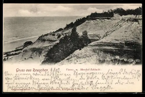 AK Rauschen, Venus- und Muschel-Schlucht mit Ausblick auf die Ostsee