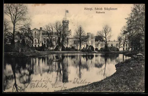 AK Sibyllenort, Königliches Schloss, Rückseite mit Weiher