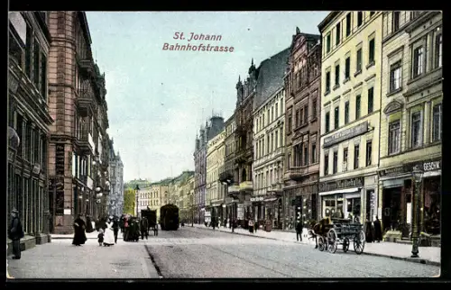 AK Saarbrücken-St. Johann, Blick in die Bahnhofstrasse