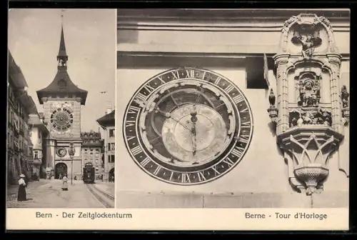 AK Bern, Der Zeitglockenturm, Tour d`Horloge, Kunstuhr