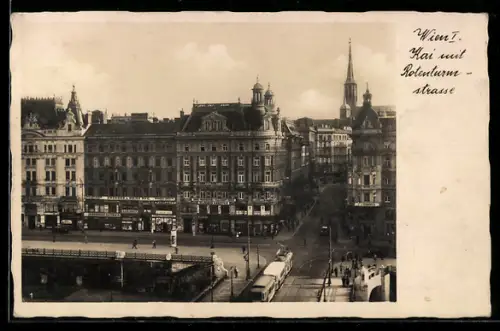 AK Wien, Kai mit Rotenturmstrasse und Strassenbahn