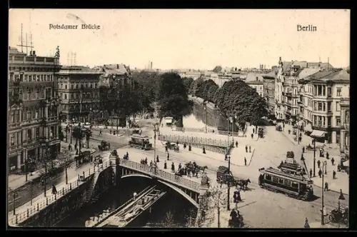 AK Berlin-Tiergarten, Strassenbahnen auf der Potsdamer Brücke