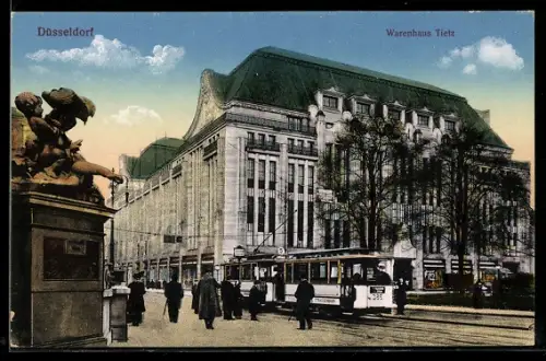 AK Düsseldorf, Warenhaus Tietz, Strassenbahn