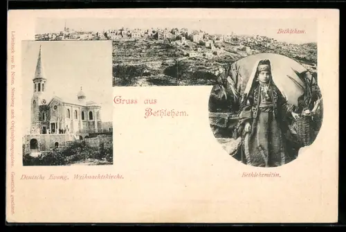 AK Bethlehem, Deutsche Evang. Weihnachtskirche, Totalansicht