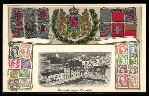 AK Bettembourg, Bahnhof, Briefmarken, Wappen