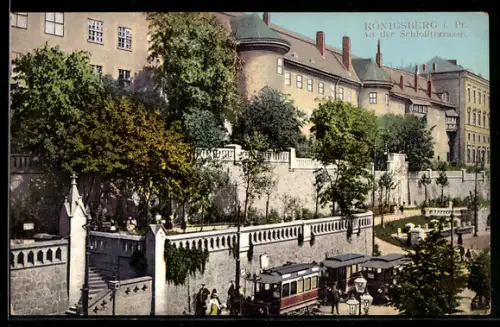AK Königsberg i. Pr., An der Schlossstrasse, Strassenbahn