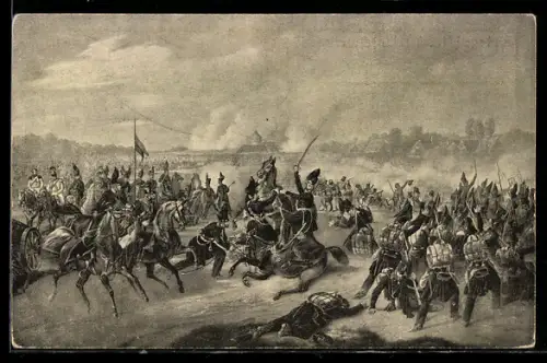 AK Ölper, Soldaten beim Kampf, Gedenkkarte an Herzog Friedrich Wilhelm von Braunschweig