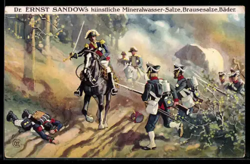 AK Gefangennahme des Marschalls Vandamme, Völkerschlacht 1813, Reklame Sandows Salze u. Bäder