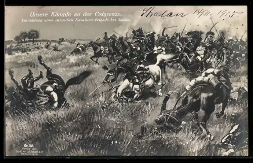 AK Unsere Schlacht an der Ostgrenze, Vernichtung einer russischen Kavallerie-Brigade bei Soldau