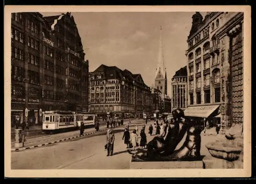 AK Hamburg, Strassenbahnen in der Mönckebergstrasse