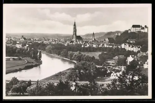 AK Landshut, Ortsmotiv mit Isarbrücke und Schloss