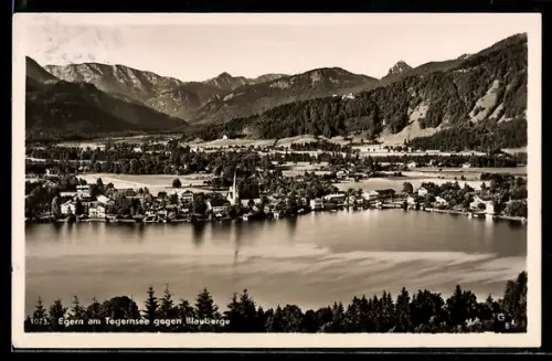 AK Egern, Totale über den Tegernsee gesehen mit den Bergen