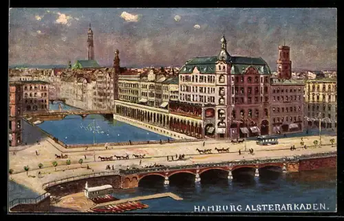 Künstler-AK Hamburg, Alsterarkaden