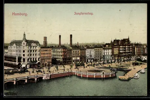 AK Hamburg-Neustadt, Jungfernstieg mit Strassenbahn
