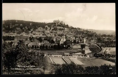 AK Marburg a. d. Lahn, Teilansicht mit Schwimm- und Sommerbad