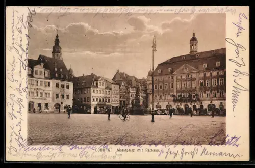 AK Coburg, Marktplatz mit Rathaus