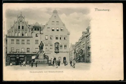 AK Nürnberg, Theresienplatz und Behaimdenkmal