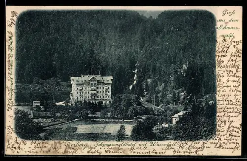 AK Triberg /Schwarzwald, Schwarzwaldhotel mit Wasserfall