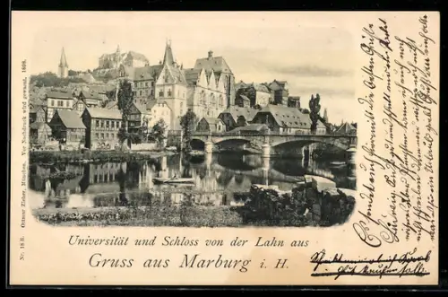 AK Marburg i. H., Universität und Schloss von der Lahn aus