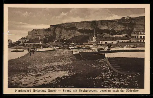 AK Helgoland, Nordseebad, Strand mit Fischerbooten, gesehen nach der Südspitze