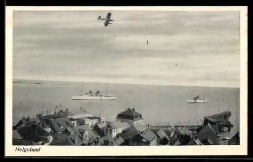AK Helgoland, Teilansicht mit Flugzeug