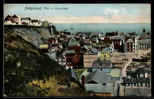 AK Helgoland, Teilansicht von Ober- u. Unterland