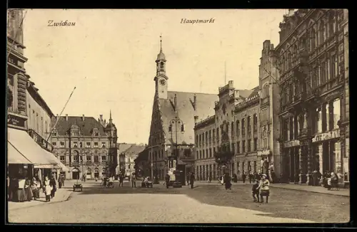 AK Zwickau, Hauptmarkt mit Rathaus