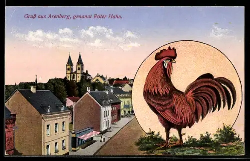 AK Arenberg, Genannt Roter Hahn, Strassenpartie mit Kirche