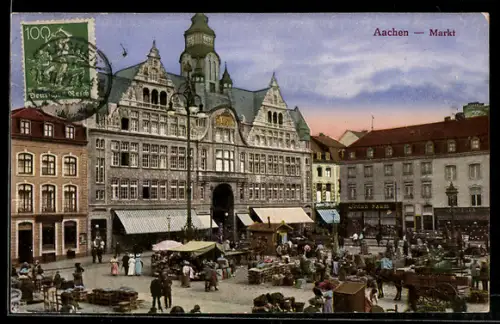 AK Aachen, Markt mit Geschäften
