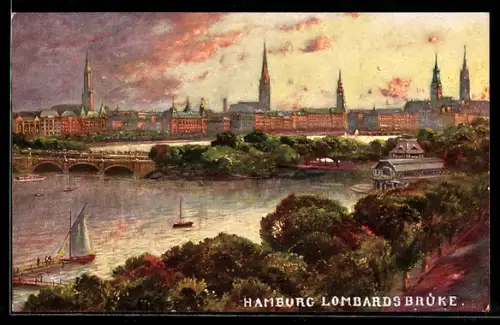 AK Hamburg, Lomabrdsbrücke mit Stadtansicht