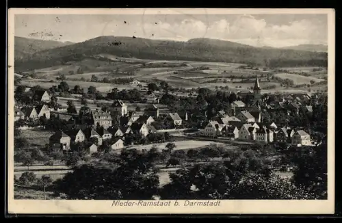 AK Nieder-Ramstadt, Ortspanorama aus der Vogelschau