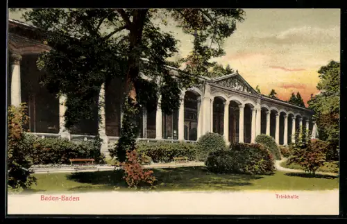 AK Baden-Baden, Trinkhalle mit Parkanlage