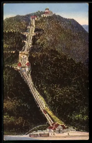 AK Baden-Baden, Drahtseilbahn, Merkurberghotel & Restaurant, Strassenbahn