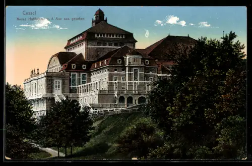 AK Cassel, Neues Hoftheater von der Aue aus gesehen