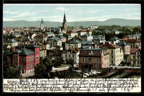 AK Giessen, Stadtansicht mit Kirche und Wohnhäusern