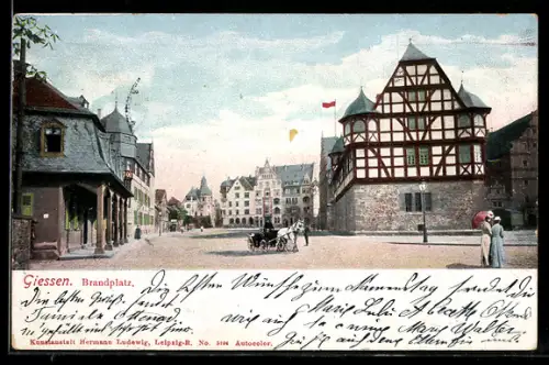 AK Giessen, Brandplatz mit Fachwerkhaus